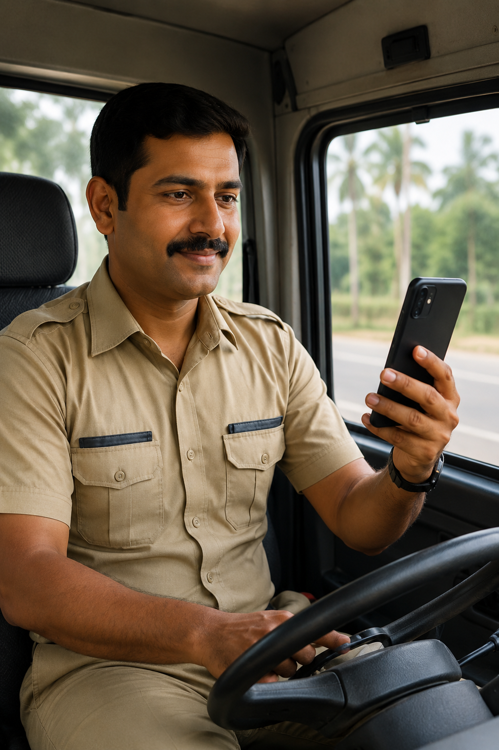 Bus driver using the Navigster driver app